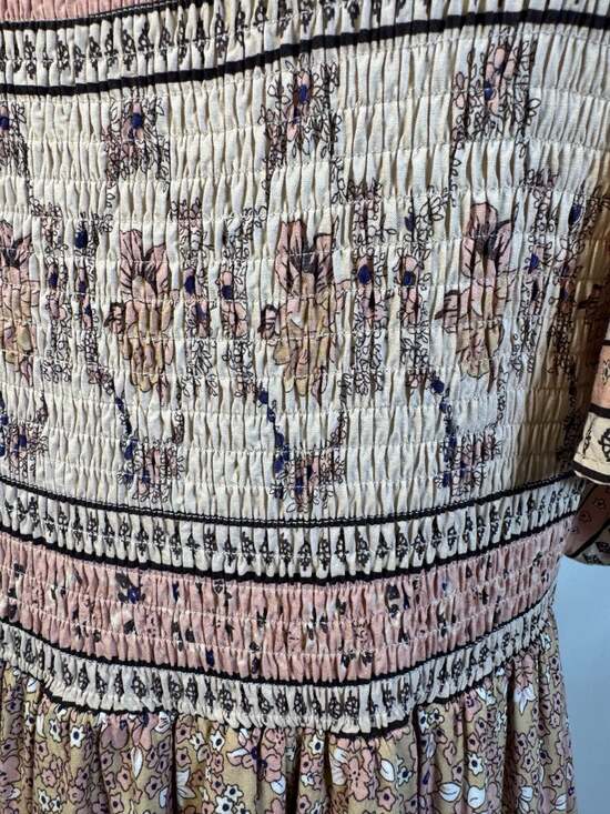 In Loom Border Print Flutter Sleeve Smocked Maxi Dress, Size Medium - Picture 7 of 10